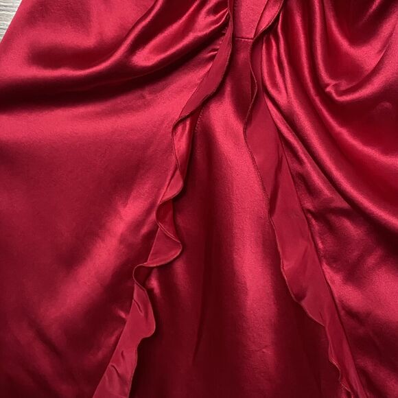 Dina Bar-El 100% Silk Red Ruffled Dress A-line Spaghetti Strap Side Zip Medium - Picture 8 of 9